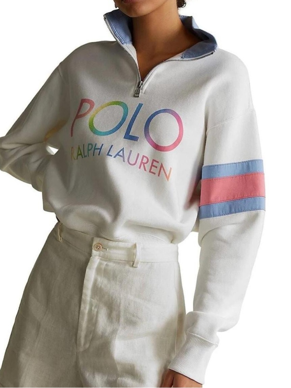 Ralph Lauren Polo 1/4 zip sweater white Large ombré L